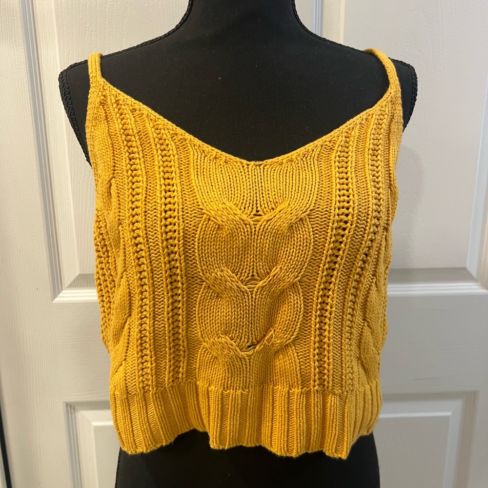 American Eagle Outfitters Mustard Cable Knit Crop Top